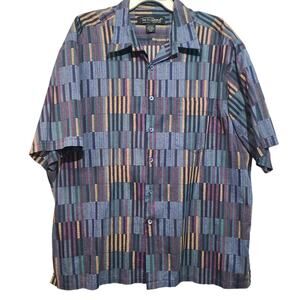 Tori Richard Vintage Camp Shirt Multi Stripe Blue Purple 2X GUC Chest Pocket
